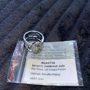 Bomb Party-Hematite Plated Ring with Lab Created Peridot